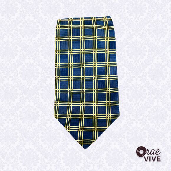 Ben Silver Charleston London Vintage 100% Silk Handmade Tie Blue Gold Plaid - Picture 2 of 5